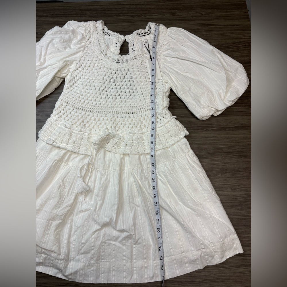 A Loves A Crochet Mixed Media Babydoll Mini Dress Ivory NWT Size Medium - Picture 5 of 8